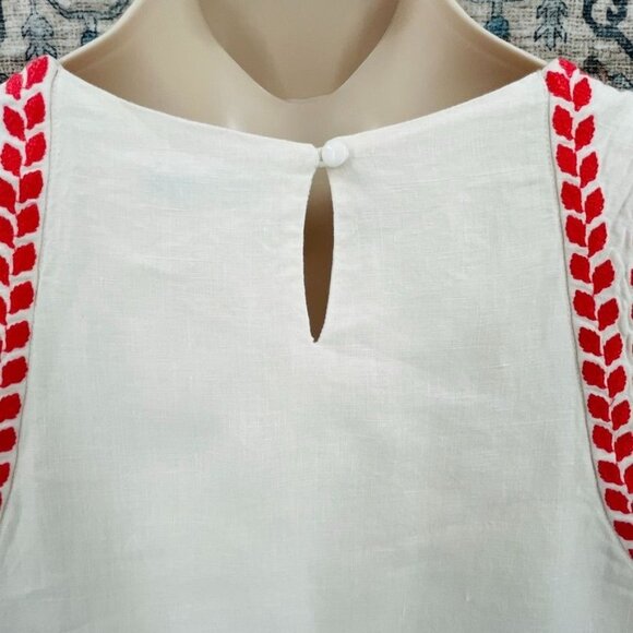 J McLaughlin Shift Dress Size M White Embroidered 100% Linen Pockets Knee Length - Picture 7 of 12